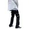 Estilo vibe europeo y americano jeans negros de pierna recta holgados para hombre marca de moda ins hip hop costuras rudo guapo calle alta pantalones largos