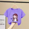 Camiseta de Algodón Puro para Niñas 2026 Nueva Elegante Dibujos Animados Manga Corta Verano Holgada Versátil Superior para Niños Mayores Moda Estudiante