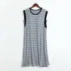 Manga de una pieza de modal para mujer, costura, rayas, cuello redondo, ropa para el hogar, exterior casual, camisón fino de verano para mujer