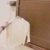 Camiseta de Manga Larga con Volantes de Color Sólido para Niñas, Capa Base de Modal, Estilo Nuevo Primavera y Otoño 2026, Tallas Medianas y Grandes