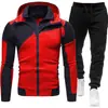 Conjunto deportivo con capucha para hombre de talla europea transfronterizo, chaqueta con cremallera de bloques de color, conjunto de dos piezas de sudadera informal, ropa de hombre para primavera y otoño