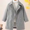Gabardina Gris de Color Sólido para Niños de Temporada Otoño e Invierno, Chaqueta de Solapa Abierta Moderna y a la Moda