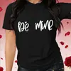 Camiseta Casual Feminina Tamanho Europeu Dia dos Namorados, Camiseta Feminina com Estampa de Padrão Manuscrito