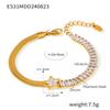 Cadena de Hilo Francés Estrella de Cinco Puntas Rectangular Zircón Pulsera Lujo Ligero Acero de Titanio Chapado en Oro de 18K Joyería de Nueva Llegada