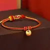 Pulsera de cordón rojo con candado regordete auspicioso de oro puro 999, cuerda trenzada, amuleto regordete auspicioso, regalo, artículo popular para promoción en transmisiones en vivo
