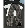 Calça Plissada Xadrez Vermelha para Homem, Calça Fina Reta Retro Americana de Verão, Calça Casual Color Blocking Cleanfit