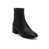 Botines cruzados de otoño e invierno para mujer, punta redonda, versátiles botines Martin de tacón medio, suela de goma suave para mujer, antideslizantes, cremallera lateral, tacón cuadrado