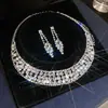 Aretes Colgantes y Collar de Flor de Circonita Brillante Estilo Corte Europeo y Americano, Cadena Ligera de Lujo Nicho para Clavícula, Joyería Exquisita Transfronteriza