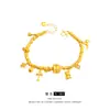 Nuevo Estilo Chino Antiguo Chapado en Oro Diamante Cepillado Estrella de Cuatro Puntas Cuenta Cilíndrica Oso Pulsera Trenzada Trébol de Cuatro Hojas Pulsera de Nicho para Mujeres