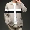 Item quente da transmissão ao vivo jaqueta cardigã de malha masculina suéter moda outono bloco de cores casual vestuário masculino manga longa outer wear tricô