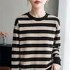 Suéter de punto a rayas de manga larga para otoño transfronterizo, nueva prenda básica informal de moda holgada con cuello redondo