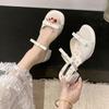 Sandalias de Verano 2026 Estilo Lolita Dulce y Linda con Lazo, Tacón Medio-Bajo para Mujer, Chanclas de Exterior sin Cierre con Tacón Grueso