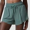 Shorts esportivos largos de pele de gelo transfronteiriços femininos para fitness yoga calças falsas de duas peças anti-exposição calças de secagem rápida