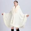 628 # Otoño e Invierno Nuevo Imitación Cuello de Piel de Conejo Rex Chal Capa Cárdigan de Punto de Talla Grande Ropa Exterior Holgada para Mujer
