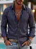 Camisa masculina de manga comprida listrada, estilo casual slim fit, top aberto da moda, europeia e americana, de vendas transfronteiriças da Amazon