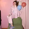 Chegada Nova 2025 Pijamas Femininos Primavera e Outono HelloKitty Xadrez Desenho Animado Roupas de Casa Roupa Exterior Casual terno