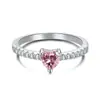 Anillo Rosa con Forma de Corazón de Plata de Ley 925 para Mujer, Estilo Ins Transfronterizo, con Diamante Rosa, Anillo de Diamante de Alto Carbono Súper Brillante, Anillo de Boda Europeo y Americano