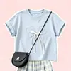 Pantalones de Verano a Cuadros de Pierna Ancha para Niñas 2026 para Niños Medianos y Grandes Dulce Lindo Azul Cuello Redondo Manga Corta Conjunto Versátil
