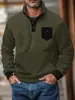 Camisa Polo de Treinamento Masculina para Comércio Exterior Transfronteiriço, Lã Polar, Gola Vertical, Meio Botão, Manga Longa, Bolso Tático, Tampa Flip