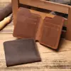 Cartera Retro Casual para Hombre de Cuero Crazy Horse con Múltiples Ranuras para Tarjetas Portamonedas Corto de Piel de Vaca de Capa Superior de Gama Alta Europea y Americana
