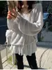Chique coreano outono novo estilo ins estilo suave gola com laço cor sólida suéter de malha relaxado pulôver casual solto