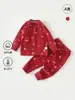 Ropa para Bebé Primavera y Otoño Clase A Algodón Puro Ropa Interior Infantil Atuendo de Año Nuevo Botón Rojo en el Hombro del Bebé Conjunto Dividido para Cumpleaños de 100 Días