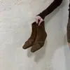Primer Encuentro Temporada Estilo Coreano Retro Gamuza Cruzada Tacón Grueso Adelgazante Botines Cortos Mujer Otoño Invierno Cremallera Trasera Botines Cortos
