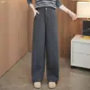 Pantalones de pierna ancha de cintura alta personalizados para mujer, adelgazantes, con caída, pantalones de traje rectos holgados, talla grande, para ir al trabajo, casuales, largos, cubierta