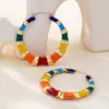 Brincos Coloridos de Esmalte Retrô Europeus e Americanos, Toque de Luxo Leve e de Alta Qualidade, Brincos Redondos de Bambu, Acessórios de Orelha Personalizados