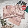 Ropa de dormir Pijama para mujer Primavera y Otoño Ropa para el hogar Manga larga Pantalón largo Seda de imitación Pantalón largo de manga larga Conjunto de dos piezas