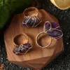 Anillo de Piedra Natural Envuelto en Alambre Piedra Cruda, Citrino Amarillo, Cuarzo Rosa, Anillo Ajustable de Piedra Cruda Amatista con Cristal Envuelto en Alambre DIY