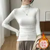 Nova Roupa de Baixo Estilosa com Gola Meia-Alta para Mulheres, Roupa de Inverno Outono/Inverno, Camiseta Preta Elegante de Manga Longa, Top com Forro de Lã Escovada, Tendência