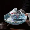 Nuevo Gaiwan de Cerámica Calabaza Rodante de León con Soporte para Uso Personal en Casa, Gaiwan Sancai Juego de Té Kung Fu Taza de Té