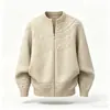 Cardigan de Tricô Masculino Jacquard Estilo Étnico Vintage Outono Inverno Gola Alta Zíper Solto Preguiçoso Casaco Suéter