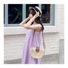 Bolso Tejido de Paja Bolso de Playa Pequeño Bandolera 2018 Nuevo Un Hombro Semi-redondo Estilo Mori Hueco Retro Tejido a Mano para Mujer
