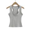 Camisola interior ajustada de color sólido estilo europeo y americano para mujer, top de verano sexy con cuello en U profundo sin mangas ajustado