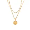 Cadena de Suéter de Moda Ins Europea y Americana, Joyería Simple Versátil, Cadena de Clip de Papel de Doble Capa, Collar con Colgante de Letra Hexagonal