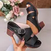 Sandalias Romanas de tacón grueso huecas de gran tamaño para comercio exterior transfronterizo europeo y americano, nuevo estilo de verano 2026, zapatos de tacón alto para mujer con una tira