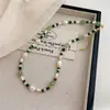 Collar de Perlas Naturales Piedra de Pavo Real Cadena para Clavícula con Cuentas Verdes Accesorios para Mujer Lujo Ligero Nicho Nuevo Estilo Collar de Moda