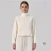 Moletom Esportivo com Gola Alta e Meio Zíper Feminino Curto Solto Roupa Fitness Top Ombro Caído Roupa para Corrida Treinamento Yoga Manga Longa