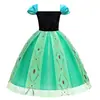 Vestido de Malla de Princesa Anna de Verano para Niñas Vestido Bordado de Elsa de Frozen Disfraz de Escenario Infantil