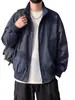 Jaqueta bomber azul escuro com gola alta masculina outono solta estilo de rua jaqueta de beisebol legal top esportivo casual da moda