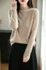 Suéter feminino de gola alta parcial em lã pura para outono e inverno, versátil para o trabalho, cor sólida, afina a silhueta, peça de tricô macia e quente