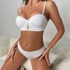 Conjunto de sutiã sexy europeu e americano sutiã liso sem costura franzido com bojo grosso roupa íntima plus size transfronteiriça braset