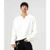 Camiseta Masculina Gola V Texturizada Americana de Manga Longa para Outono, Limpa e Ajustada, Marca Tendência, Camisa Básica Casual Solta, Moletom
