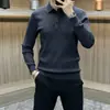 Malha Clássica Versátil Estilo Ocidental para Homens Outono e Inverno Gola Lapela Slim Fina Simples Cor Lisa Manga Longa