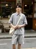 Camisa de Manga Curta com Patchwork de Bolso Xadrez Masculina Primavera Verão Nova Chegada Versátil para Homens de Meia-Idade Pai Top Casual Solto Feminino