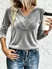 Camiseta de Manga Larga con Cuello en V de Terciopelo Transfronteriza Europea y Americana para Mujer, Nuevo Estilo Otoño e Invierno, Color Sólido, Camiseta Base de Capa Interior con Temperamento