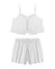 Amazon Verano Sexy Francés Satén Encaje Camisola Conjunto de Pijama para Mujer con Camisola con Abertura y Shorts Conjunto de Dos Piezas
