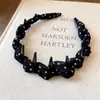 Diadema Negra de Lunares Dentada para Frente Alta para Mujer Estilo Coreano Lujo Ligero Gama Alta Versátil Diadema Accesorios para el Cabello de Temperamento de Nicho